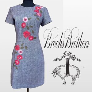 Brooks Brothers Blue Dress with Pink Floral Embroidery
